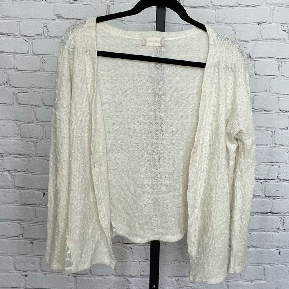 Altar'd State Cream Knit Cardigan with Lace Insert